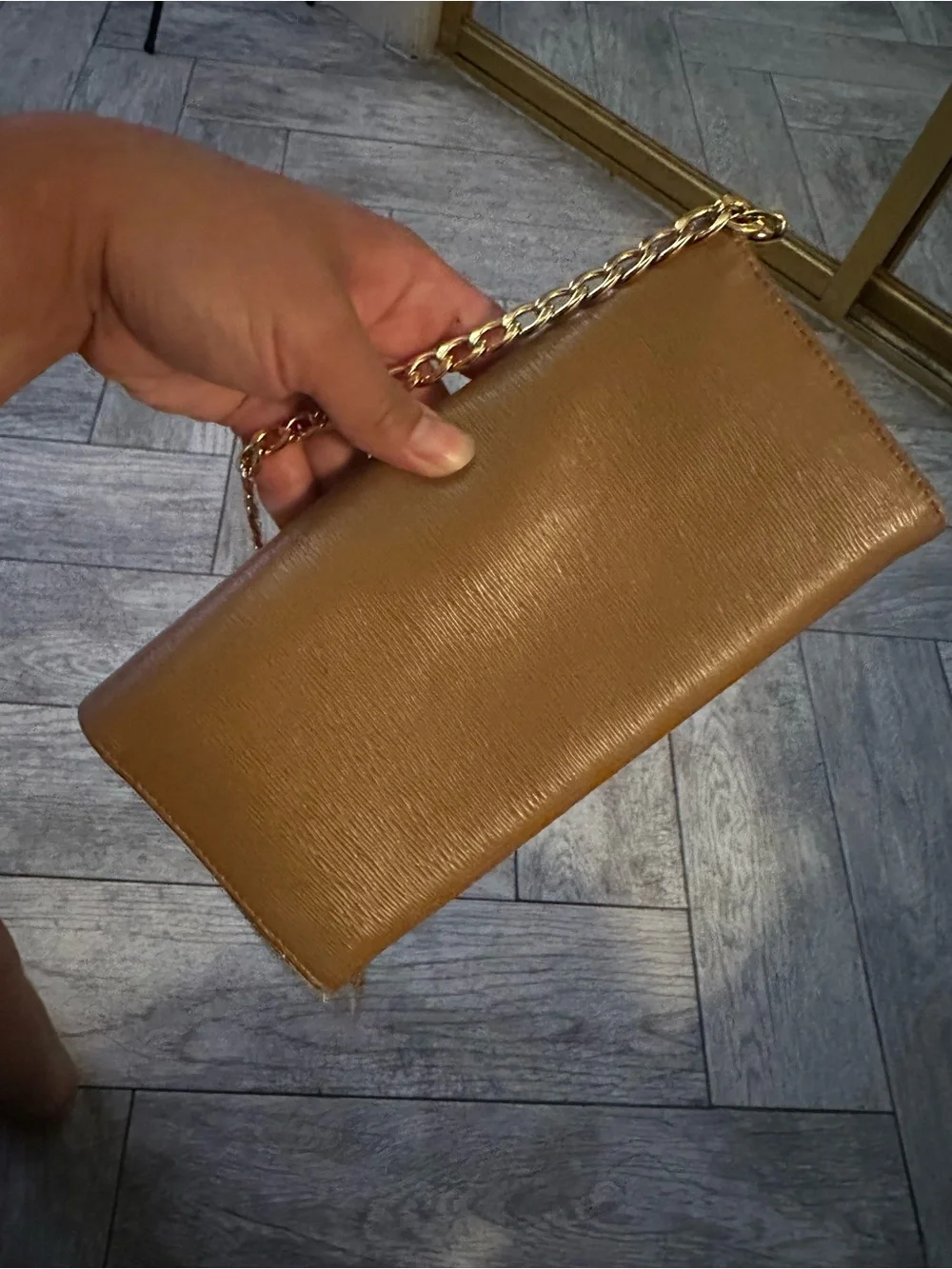 Prada Brown Saffiano Leather Chain Wallet Crossbody